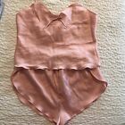 Avon Fashions Camisole & Shorts Set Lingerie Lace S-M Peach Made In USA Vintage