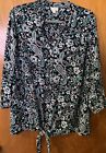 Talbots Black  Floral Button Down 3/4 Sleeves Blouse Top Size 1X Free Ship