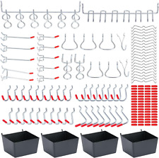 60 Assorted Pegboard Hooks with Pegboard Bins plus 154 Peg Locks/Caps for 1/4 In