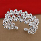 Womens 925 Sterling Silver Beads Ball Bangle Cuff Fashion Bracelet #B177