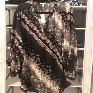 Maurice’s 2X Top Black Tan White Blouse 2X Career Top Floral