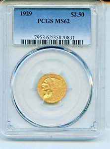 New Listing1929 $2.50 PCGS MS62 Indian Head Gold Quarter Eagle, Mint State - Gold Shield