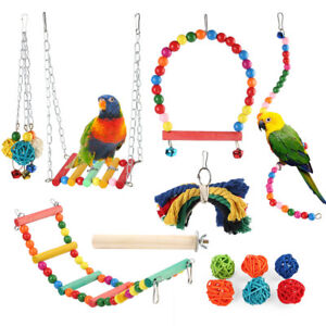 15pcs Bird Parakeet Cockatiel Parrot Toys Cage Hanging Bell Ladder Hammock Lot