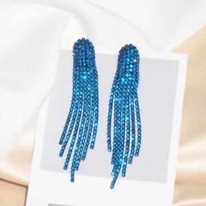 New Shiny Colorful Rhinestone Drop Earrings for Women Long Tassel Crystal Dangle