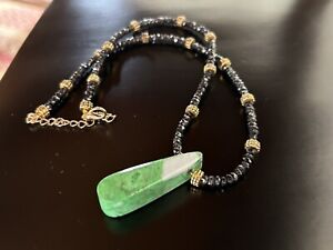 Black Spinel Rare Green Maw Sit-Sit Jade NECKLACE 17-19
