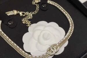 Chanel braided lambskin White cream gold Cc necklace crystals leather choker