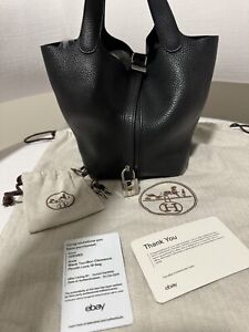 Authentic Hermes Picotin Bag Clemence PM Black Silver hardware, box  and dustbag