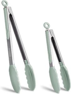 EEKEDO Kitchen Tongs, Stainless Steel Silicone Tongs for Cooking Light Green