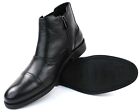 Black Men's Exclusive Genuine Leather Cap Toe Zipper Boots Chukka Henry AZARMAN