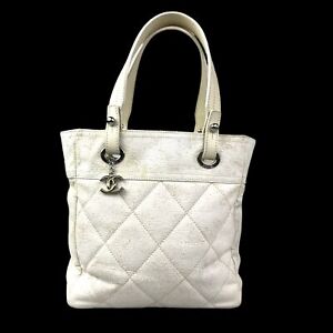 CHANEL Bag Handbag Tote Bag Canvas White Paris Biarritz 12650289 Authentic