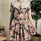 Vintage Floral Dress Lace Collar Pleated Ruffle