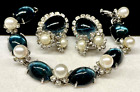Hattie Carnegie Signed Set 1950's Blue Gripoix Glass R/S Bracelet Earrings A34
