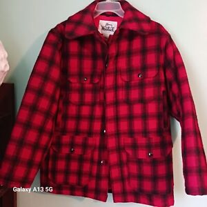 Woolrich Men's Heavy Wool Red Black Plaid Coat/Jacket Hunting USA Vintage
