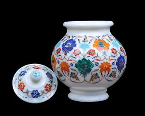 Marble Flower Pot Floral Pattern Inlay Work Plant Stand from Cottage Handicraft