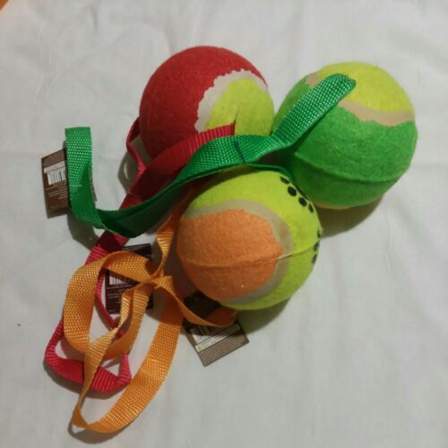 3 Pack 4 Inch Tennis Balls with Attached Strap with Loop for Easy Further Throw