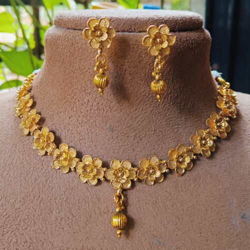 Bollywood Indian 22K Gold Plated Jewelry Wedding Beautiful Necklace Earrings Set