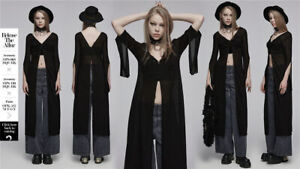 Punk Rave Women Black Fashion Gothic Casual  Split Sleeves Long Trench Coat