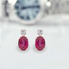 Genuine Pink Tourmaline Dainty Earrings 14k Real Gold 2mm Diamond Accented Studs