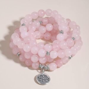 108 Mala Beads Natural Rose Quartz Stone Beaded Necklace Wrap Bracelet Handmade