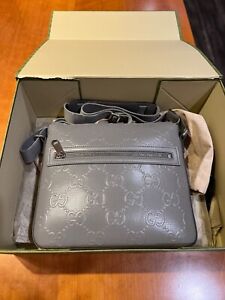 Gucci GG embossed gray messenger bag men