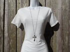 Plain Silver Cross Necklace Long Pendant Fashion Women's Ladies Chain Crucifix