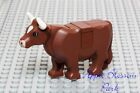 NEW Lego Minifig Reddish BROWN COW - Dairy Farm Barn Animal w/White Curved Horns