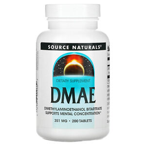 Source Naturals DMAE 351 mg 200 Tablets Dairy-Free, Egg-Free, Gluten-Free,
