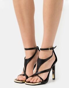DKNY $129 Womens 5.5 M Black Leather Strappy Dress Sandal Ankle Stiletto Heels
