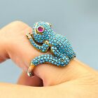 Women Simulated Turquoise 925 Sterling Silver Ring Frog Animal Figure Gift Her