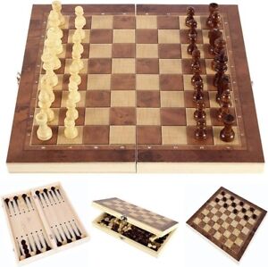 LARGE Vintage Wooden Chess Set Wood Board Hand Carved Crafted Folding Game 14