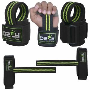 DEFY SPORTS™ Weight Lifting Power Straps Wrist Support Black With Light Green