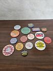 Vintage Buttons Pins Lot Of 16. Ads And Humorous. Various Sizes