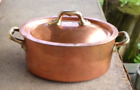 VTG French Oval Copper Sauce Pot With Lid Tin Lined Brass Handles AB