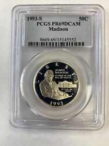 1993-S 50C Proof James Madison Commemorative Half Dollar PCGS PR 69 DCAM