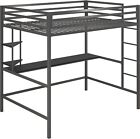 Novogratz Maxwell Metal Full Loft Bed with Desk & Shelves, Black