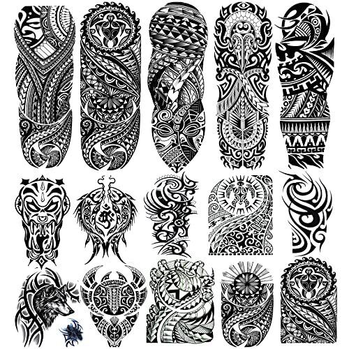 15 Sheets Tribal Totem Tempoary Tattoo Sleeves for Men Women, 5 Sheets Full A...