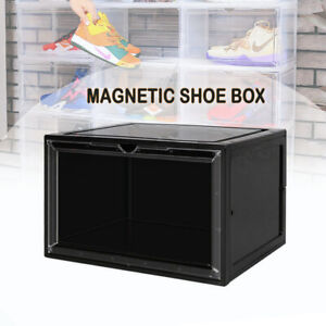 1*Magnetic Shoe Storage Box Drop Side Sneaker Shoe Stackable Container Organizer