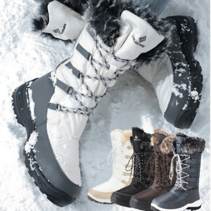 Women Winter Mid Calf Boots Faux Fur Lined Waterproof Snow Boots Zip Up