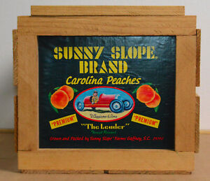 Vintage Wooden Sunny Slope Brand Carolina PEACHES Fruit Crate Box Original