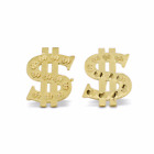 10K Solid Yellow Gold Dollar Sign Stud Earrings - $ Money Men Women