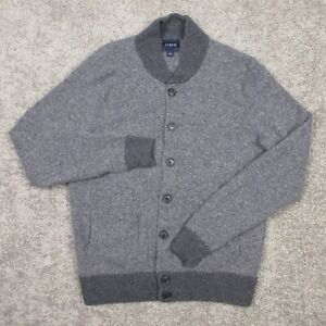 J Crew Sweater Mens Large Gray Solid Button Up Cardigan Pockets Grandpa Lambwool