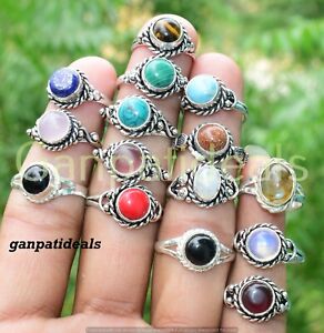 500pcs Wholesale Lots Opalite & Mix Gemstone Rings  925 Silver Plated Jewelry