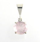 .925 Sterling Silver Rose Quartz Pendant Crystal Round Faceted 12mm