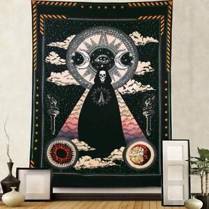 Wizard Skull Tapestry Wall Hanging, Sun and Moon Tapestry Stars and Cloud Tap...