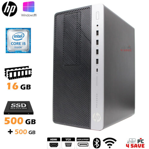 HP i5-7500 Desktop PC 16GB RAM 1TB (SSD + HDD) HDMI WiFi BT 600 G3 MT Windows 11