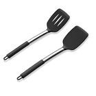 Silicone Spatula Set of 2 Solid & Slotted Turner for Nonstick Cookware Heat R...