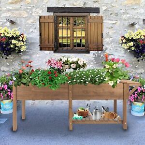 PetsCosset Raised Garden Bed Outdoor Wooden Elevated Planter with Grow Grid