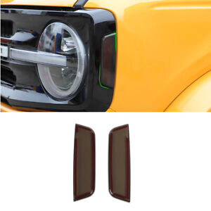 Smoked Black Front Side Light Lamp Decor Cover Trim Guard for Ford Bronco 2021+ (For: 2021 Ford Bronco Big Bend)