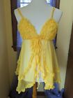Vintage Y2K Yellow Ruffles  Mesh Babydoll Cami Lingerie Top Size Small