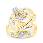 10kt Yellow Gold His Hers Round Diamond Cross Matching Bridal Wedding Ring Set